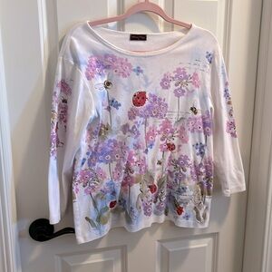 Flower N Ring - XL Top - 100% Cotton - 3/4 Sleeves